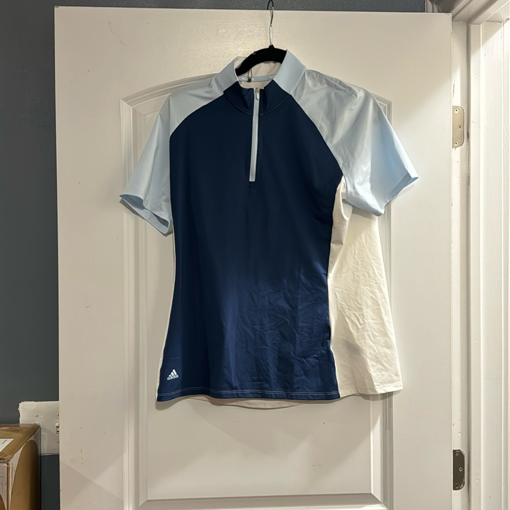 Adidas large nwt white blue  polo golf shirt
